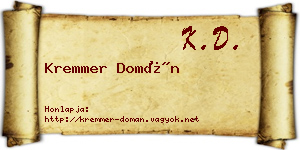 Kremmer Domán névjegykártya